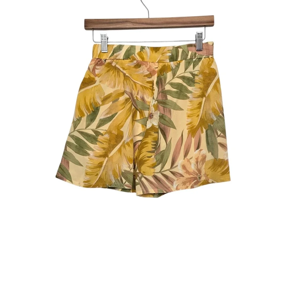 COS Women Yellow Tropical Floral Print Shirt and Shorts Matching Set Size 4